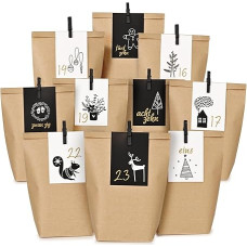Advent Calendar Bags for Filling - 24 Printed Gift Bags with Business Cards - Paper Advent Bags - for Crafts and Gifting - Christmas