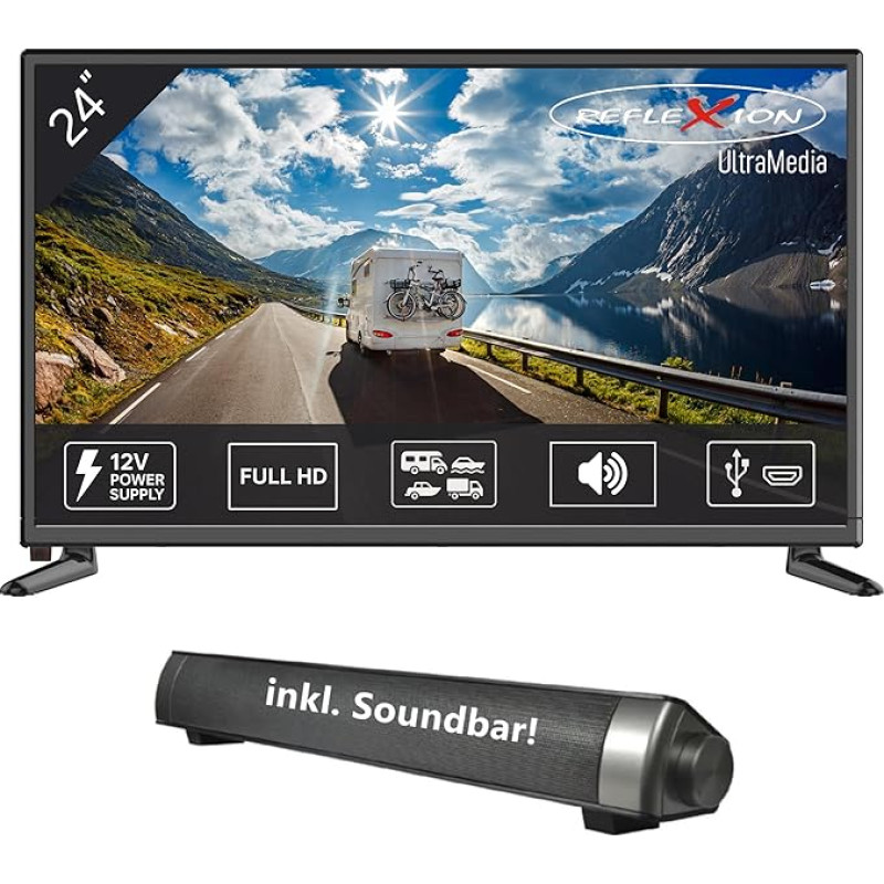 Reflexion LED2425SB 24 Inch TV with Soundbar - 12 V Car Adapter for Motorhomes and Caravans - HDMI, USB, Bluetooth