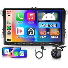 Hodozzy 4G + 64G Android automobilinis radijas VW Golf 5 6 Polo Passat Skoda Touran Tiguan Seat, 9 colių jutiklinis ekranas su Carplay Android Car, radijas su navigacija Wifi Bluetooth DSP FM/RDS radijas Canbus