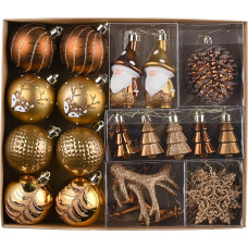 Valery Madelyn Christmas Baubles Set, 40 Pieces Christmas Tree Baubles Plastic Christmas Bauble Bronze Christmas Decoration with Gift Package Hanger Christmas Tree Decoration Forest Land Theme