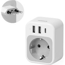 TESSAN Adapter Italy Socket USB C, Travel Adapter Italy Plug Adapter with 3 USB, Travel Plug Type L, Socket Adapter Germany to Italy, San Marino, Chile, Uruguay, Libya, Eritrea