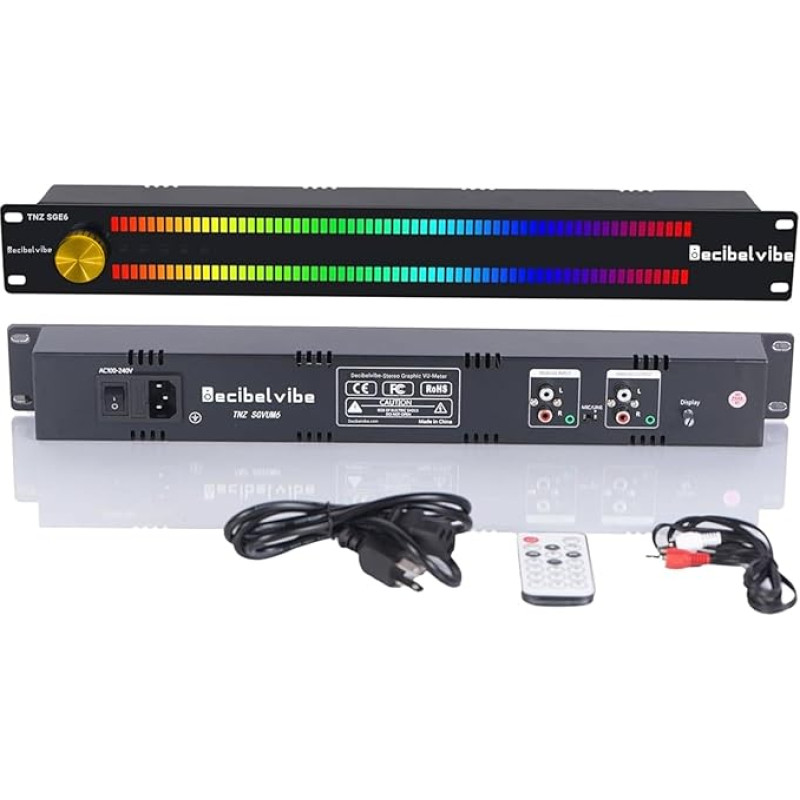 Decibelvibe TNZ SGVUM6 VU matuoklis su įvesties / išvesties RCA lizdu 3,5 belaidis įėjimas per įmontuotą mikrofoną 19 spalvų, skirtas HiFi garso sistemoms, namų kinui, profesionaliems garso aparatams, DJ (auksinis)