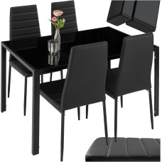 tectake valgomojo komplekto stalas ir kėdės, valgomojo stalas ir 4 x kėdės, patvari dirbtinė oda, apsauginio stiklo stalviršis, modernios virtuvės kėdės - juodos spalvos