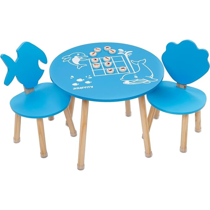 JIRAFFITY Vaikiškas stalas su 2 kėdėmis - vaikiški mediniai baldai su žaidimu 