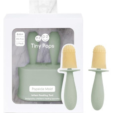 ezpz Tiny Pops (2-Pack) - Silicone Popsicle Mold for Toddlers - Easy Grip for Babies - Dishwasher Safe - 4 Months + (Sage)
