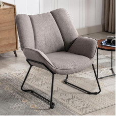 Ya-Home Lounge Chair, Living Room, Modern Recliner Chair, Reading Chair, Padded Wing Chair with Metal Legs for Bedroom/Living Room, Linen, Grey