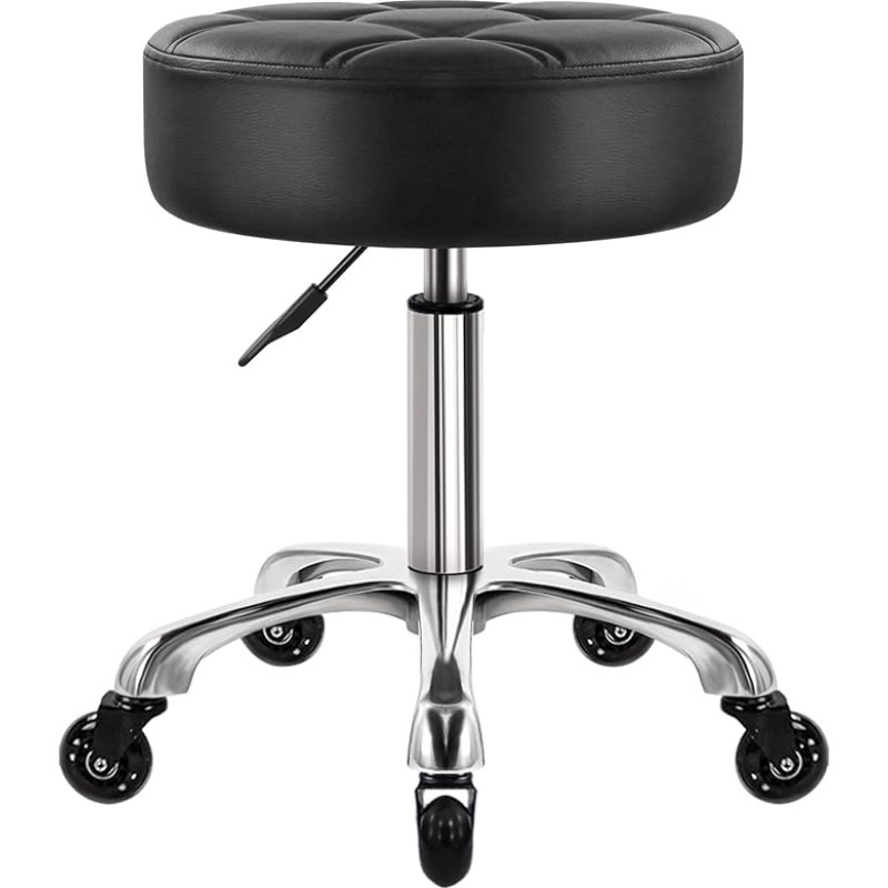 WKWKER 11 cm storio biuro taburetė ant ratukų Pasukama reguliuojama taburetė PU odos sėdynės kėdė Virtuvės taburetė Salono biuro masažinė taburetė Juoda
