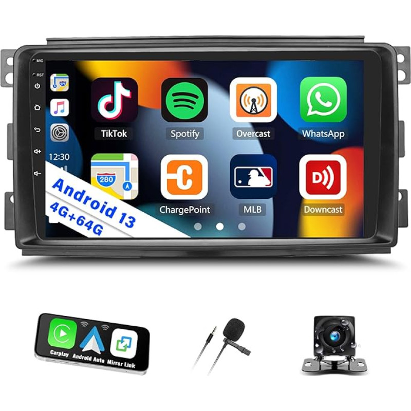 SIXTOP [4G + 64G] Android 13 Car Radio for Mercedes-Benz Smart Fortwo 451 2005-2010 with Carplay Android Car, 9 Inch Touchscreen Radio with Bluetooth EQ GPS WiFi FM/RDS MirrorLink SWC + Reversing