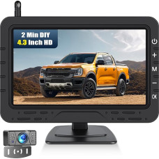 CAMECHO HD RarRückfahrkamera Wireless 4.3 Inch Wireless Transmission, IP68 Waterproof, Infrared Night Vision & Wide Angle for Vehicle/Truck/Van/Caravan/Trailer/Camper