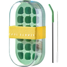 2-in-1 Silikon-Eiswürfelflasche mit Strohhalm und Bürste, 1600 ml, auslaufsicheres Design, keine Berührung, Eisfreigabe und abnehmbar (grün)