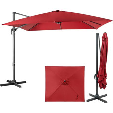 GOPLUS Konsolinis stačiakampis 3 m ilgio skėtis, pasukamas 360° kampu ir pakreipiamas 3 lygiais, paplūdimio skėtis su stovu, turgaus skėtis su 8 briaunomis, sodo skėtis su rankenėle, balkonas, sodas, terasa, raudonas vynas