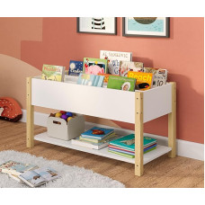 Bellabino Teme Children's Shelf, Bookcase for Children with Storage Compartments, Shelf with 4 Compartments for Books, Toy Shelf, Book Stand, White/Natural