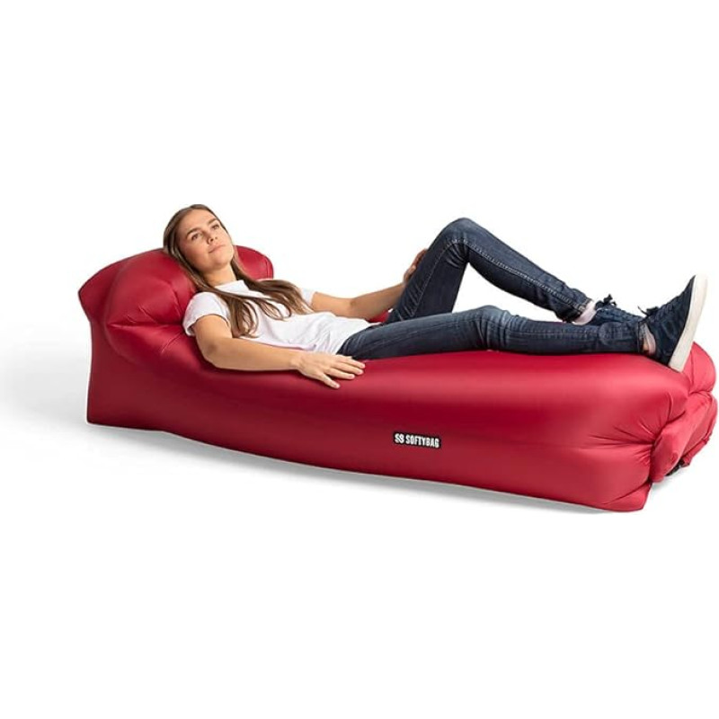 Softybag Original Inflatable Sofa - Air Lounger - Air Sofa Outdoor - Summer Gadgets Air Sofa Couch - Beach Lounger Inflatable Air Bag Outdoor Beach Bag Air (Chili Red)