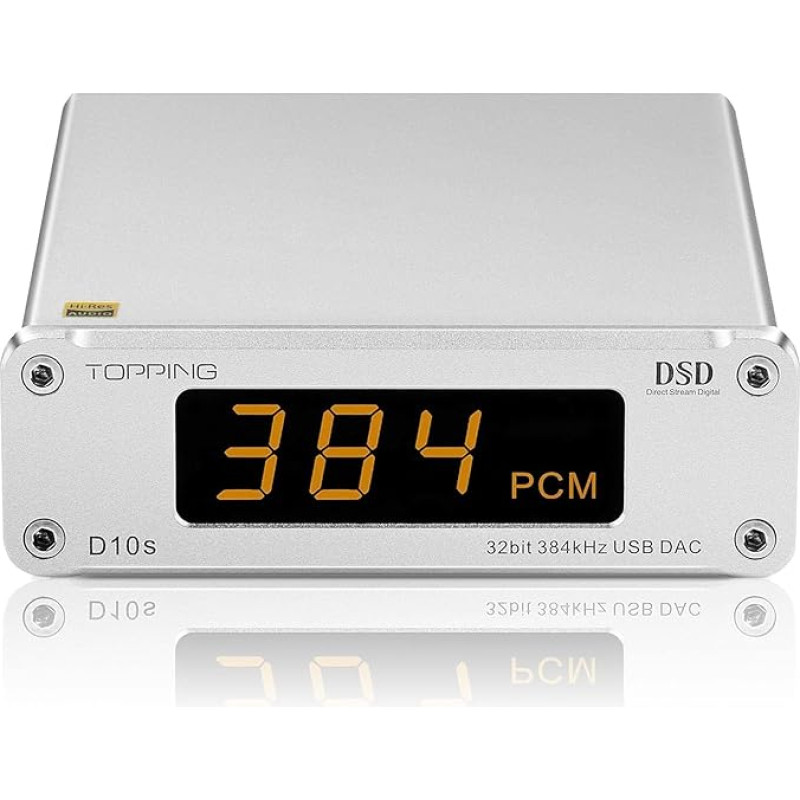 TOTAUDIO Topping D10S DAC Hi-Res stiprintuvas ESS ES3838Q2M 32 bitų, USB XMOS U208 (sidabrinis)