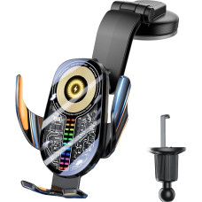 15 W automobilinis mobiliojo telefono laikiklis su įkrovimo funkcija, automatinė prispaudimo indukcinė įkrovimo stotelė automobiliui su ventiliacija + siurbimo taurė, greitas belaidis įkroviklis, suderinamas su 