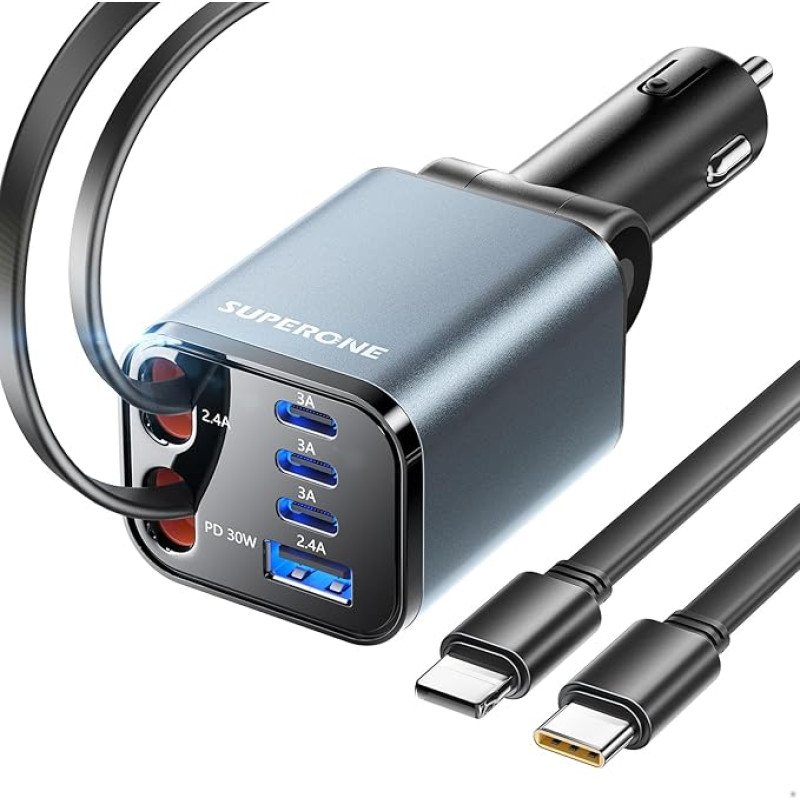 SUPERONE USB C 69W Retractable Car Charger