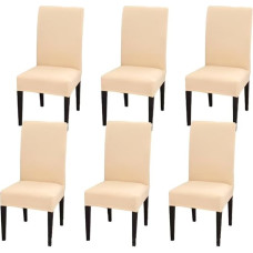Tielag Chair Covers, Set of 6, Stretch Chair Covers, Removable Washable Covers for Chairs, Decoration Chair Covers, Chair Covers for Home, Kitchen, Hotel, Restaurant, Banquet, Wedding, Party, Beige