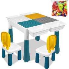 YUENFONG vaikiškas stalas su 2 kėdėmis, veiklų stalo komplektas, įskaitant 163 detalių statybinių kaladėlių, daugiafunkcinis vaikiškų kėdžių stalas su laikymo dėžute, skirtas vaikų darželiui, A tipo