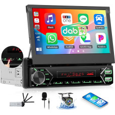 OiLiehu DAB+ automobilinis radijas 1 Din belaidis CarPlay Android automobilis, 7 colių elektrinis ištraukiamas ekranas automobilinis radijas MP5 multimedijos grotuvas su Mirror Link/Bluetooth/FM/SWC/AUX/EQ/USB, Type-C/Reversing Camera