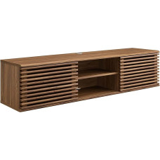 Modway Render Mid-Century Modern Wall Mount 60 Inch Media Console TV Stand in Walnut, One Size