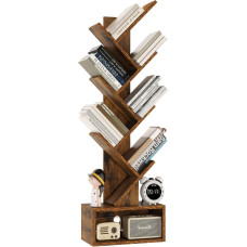 YMYNY Medžio formos knygų spinta, 6 lygių kambario pertvara, stovinti lentyna, moderni medinė lentyna knygoms / filmams / CD, laisvai pastatomas knygų bokštas svetainei, namų biurui, kabinetui, kaimiškai ruda HBC016H