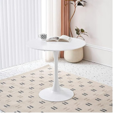 GrandCA HOME Modernus apvalus valgomojo stalas baltos spalvos 110 cm su tulpės dizaino kolonos pagrindu Vidurio amžiaus laisvalaikio stalas virtuvei, valgomajam ir svetainei