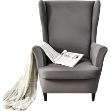 Wing Chair Slipcovers, 2 Pack Stretch Spandex Wing Back Chair Covers Sofa Slipcover Printed Wing Back Chair Slipcovers Furniture Protector Couch Soft with Elastic Bottom Dark Grey