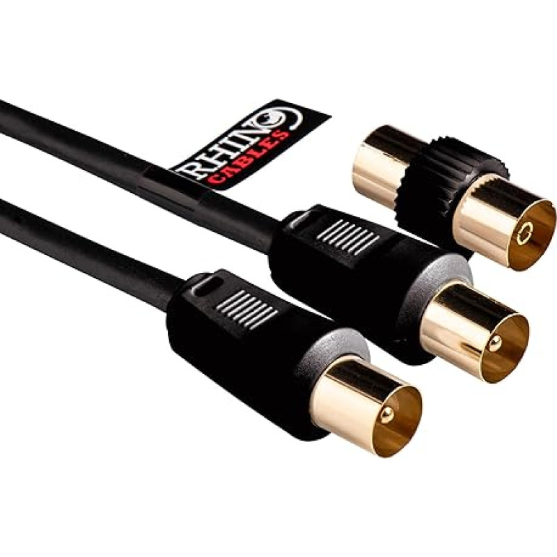 rhinocables Antenna Cable SAT Coaxial Cable with Coaxial Coupling and Gold Contacts Flashed Plug for TV, Radio DVB (0.5 m, Black)