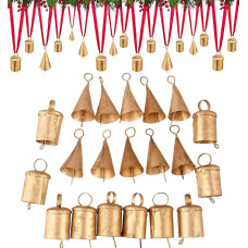 Vintage Handmade Rustic RW Hanging Bells Set of 20 - Mix Cone and Cylindrical Harmony Bells for Festive Christmas Decoration
