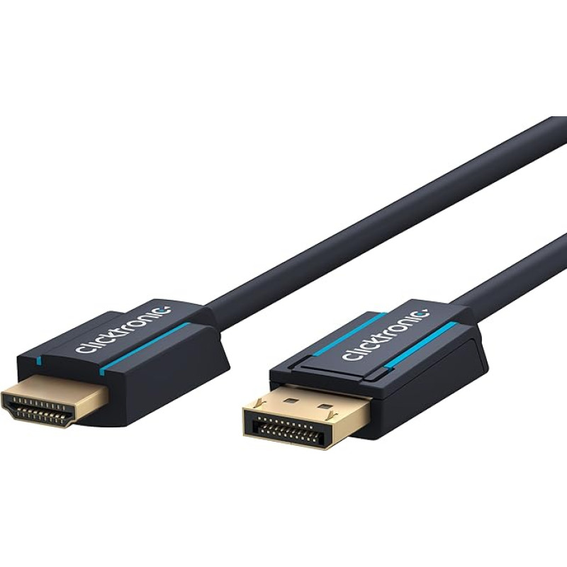 Clicktronic Active DisplayPort to HDMI Adapter Cable, High Resolution Signal Transmission WQHD @ 75Hz (1440p) Full HD @ 60Hz (1080p) Crystal Clear Sound DP Male to 1x HDMI Male 7.5m RAL 1m