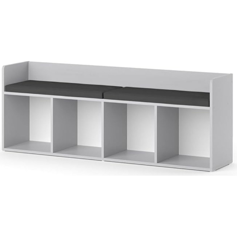 Vicco Luigi Children's Bench Toy Shelf with Bench, Light Grey, 142.4 x 53.4 cm, 4 Compartments