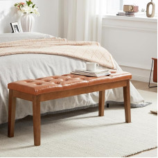 MILCIL Paminkštintas įėjimo suoliukas Miegamojo lovos galas Valgomojo suoliukas Osmanų su medžio masyvo kojomis Tufted Upholstery Sėdynė virtuvėje Gyvenamasis kambarys Dirbtinė oda Konjako rudos spalvos