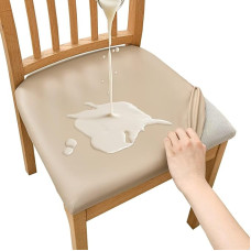 HAOYONG Stuhl-Sitzbezüge, 4er-Set, PU-Stuhlbezüge für Esszimmerstühle, wasserdicht, Stuhlkissen, Küche, Esszimmer, abnehmbar, gepolstert, Stuhlschutz, Schonbezug (Khaki)