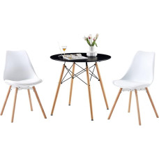 buybyroom Round Dining Room Table Set Consisting of a Black Table and 2 Matching White Chairs for Dining Room, Kitchen, Cafe and Office