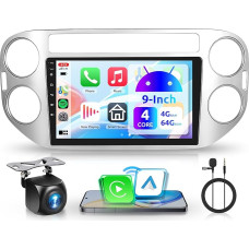 4G 64G Android Car Radio for VW Tiguan 2010-2015 9 Inch Wireless Carplay Touchscreen Car Radio with Android Car Navigation GPS Mirror Link Bluetooth FM/RDS/DAB/DVR/EQ/WiFi Steering Wheel Control