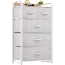 YITAHOME Komoda su 5 stalčiais, spinta, medžiaginiai stalčiai su rankenomis, komoda su tvirtu plieniniu rėmu, patvari, šviesiai pilka