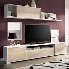 Dmora - Gruf Wall System, TV Stand, Living Room Set, Multi-Purpose Living Room Furniture, 200 x 41 x 180 cm, Oak and White