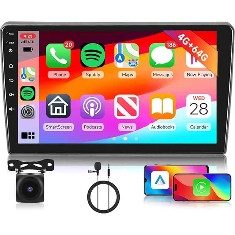 4G+64G Android Autoradio für Peugeot 407 2004-2011 mit Wireless Carplay Android Auto Mirrorlink, Hodozzy 9 Zoll Touchscreen Radio mit Navi, Bluetooth, WiFi, EQ/DSP, FM/RDS Radio, Rückfahrkamera