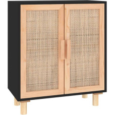 vidaXL Sideboard Chest of Drawers Multi-Purpose Cabinet Standing Cabinet Black 60 x 30 x 70 cm Solid Pine Natural Rattan