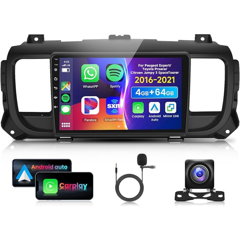 4G ir 64G 9 colių automobilinis radijas Citroen Jumpy 3/Peugeot Expert/Toyota Proace 2016-2020 su Carplay Android Car Wireless, 1280 x 720, jutiklinis ekranas Bluetooth RDS/FM radijas, WiFi Navi/AHD atbulinės eigos kamera