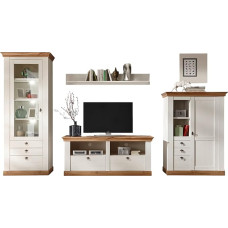 Furn.Design Wohnwand in weiß Pinie und Eiche Wotan, Landhaus Schrankwand 4-teilig 356 x 204 cm, Hemsby