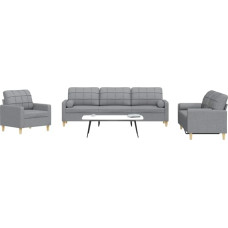 Brokky 3-TLG. Sofagarnitur mit DekoKissen Sofa Wohnzimmer Sitzgruppe Wohnzimmer Sofa Set Sofas FüR Wohnzimmer Hellgrau Stoff