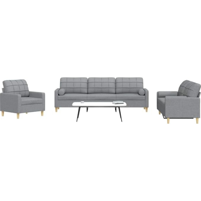 Brokky 3-TLG. Sofagarnitur mit DekoKissen Sofa Wohnzimmer Sitzgruppe Wohnzimmer Sofa Set Sofas FüR Wohnzimmer Hellgrau Stoff