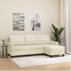 ShGaxin 3201015 3-Seater Sofa with Stool Cream 180 cm Faux Leather, Sofas & Couches, Sofa Living Room, Sofa for Teenager's Room, Relaxation Sofa, Sofa for Bedroom, Upholstered Sofa