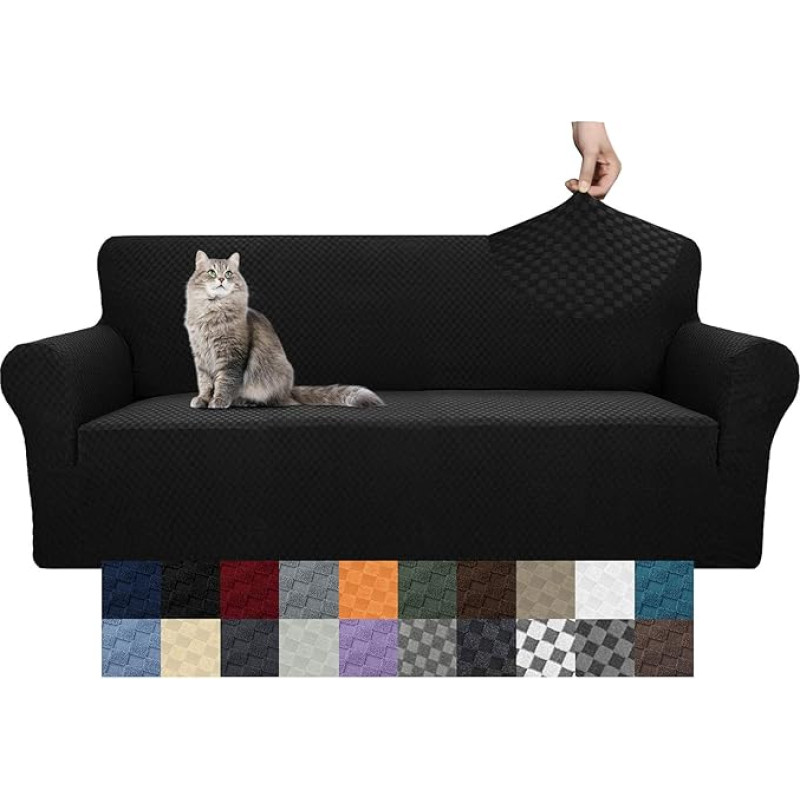 YEMYHOM Žakardinis sofos užvalkalas, didelis tempimo sofos užvalkalas 3 pagalvėlėms naminių gyvūnėlių šunims ir katėms saugus slydimo dangtelis, neslystantis magiškas elastingas baldų apsauginis dangtelis (sofa, juoda)