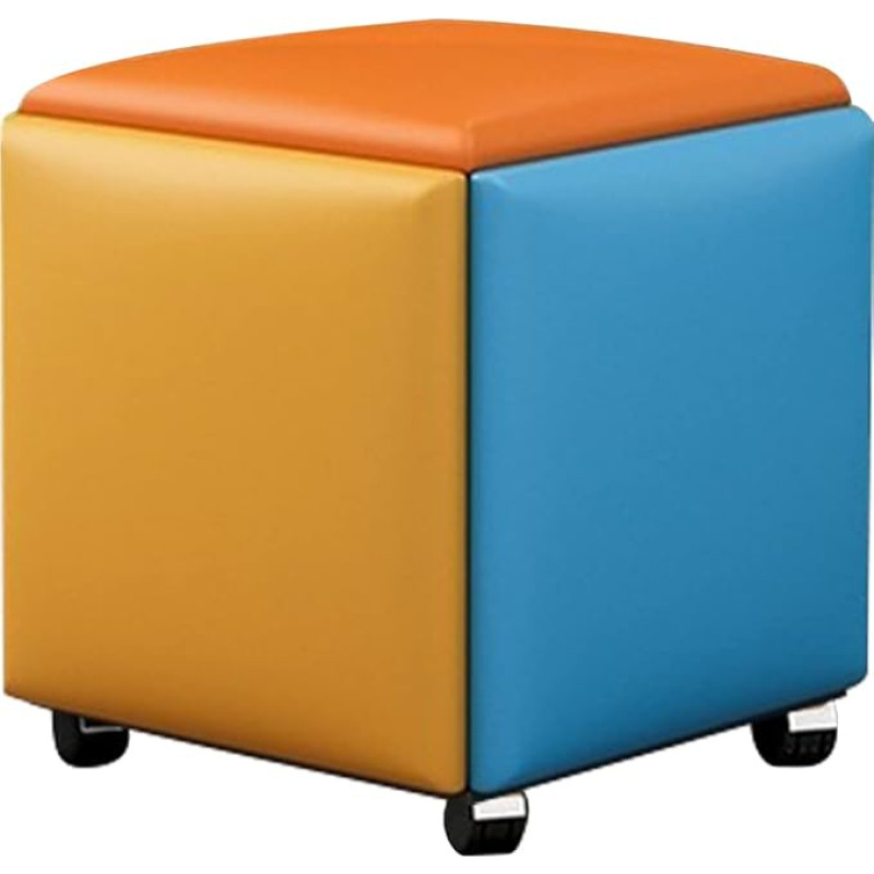 Wayuto 5-in-1-Sitzwürfel aus PU-Leder, mit Drehrollen, stapelbar, Sofasessel, Hocker, Ottomane, Hocker, beweglicher Fußhocker, Ankleidestuhl für Wohnzimmer, Schlafzimmer, bunt, Größe A