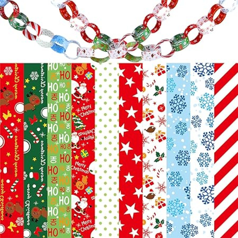 MIAHART Pack of 600 Christmas Paper Chains Festive Paper Craft Gifts Paper Links for Merry Christmas and Festive Party Decoration