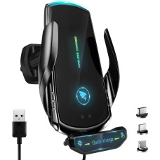 jnerkert 15 W Car Mobile Phone Holder with Charging Function, Inductive Switch, Qi Inductive Charging Station, Car Charger Accessories, Wireless Charger Car for Any Mobile Phone (Black)