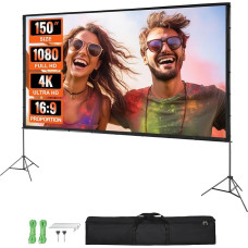 VEVOR Projection Projector Screen with Stand 150 Inch HD 4K Outdoor Indoor Projector Screen Fast Foldable Portable Film Screen 16: 9 for Home Cinema, Camping and Leisure Events Black