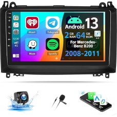 2G + 64G CAMECHO Android 13 Car Radio for Mercedes Benz Sprinter W906 W639 B200 AB Class W169 W245 2008-2011 with Wireless Carplay Android Car, 9 Inch Screen with GPS BT WiFi HiFi FM SWC + Reversing